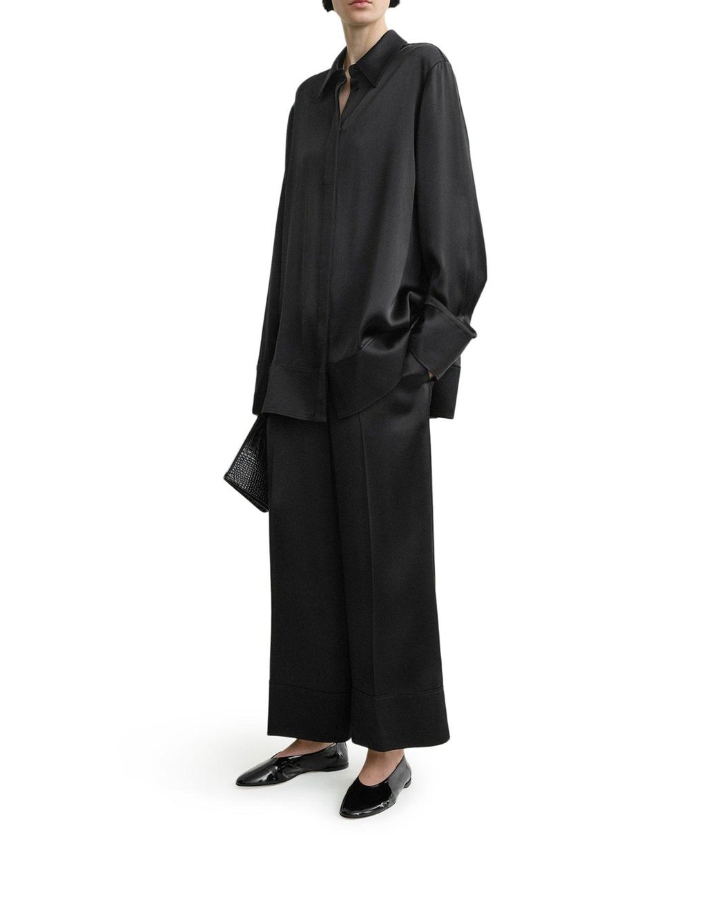 Totême  Blue Wide-Leg Satin Trousers With Drawstring
