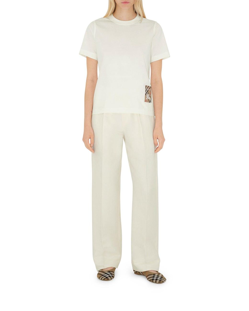 Burberry White Cotton T-Shirt With Check Application