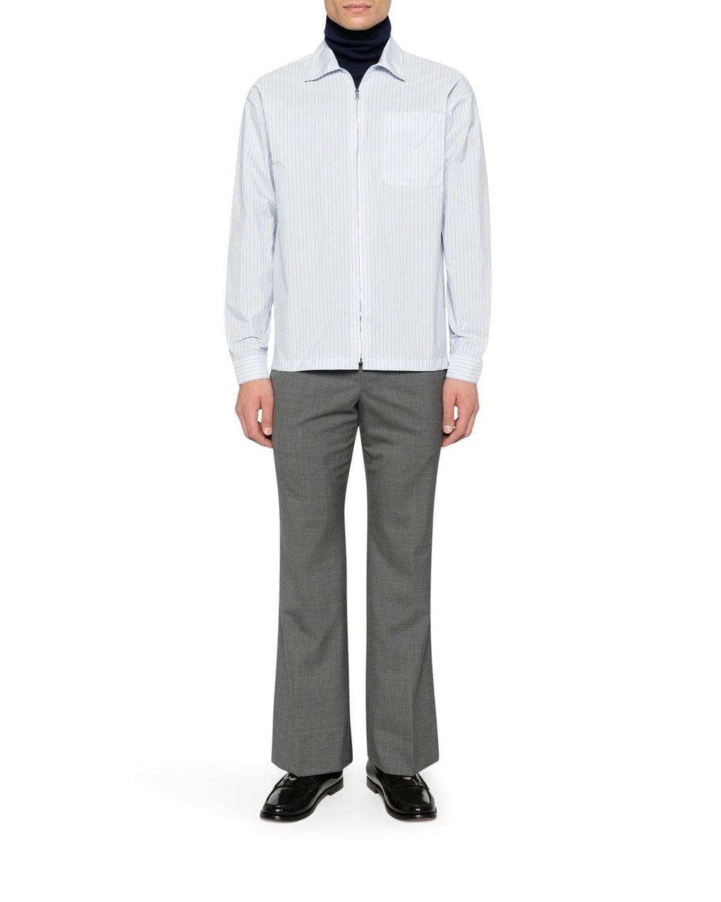 Prada White Technical Fabric Shirt With Striped Pattern for men