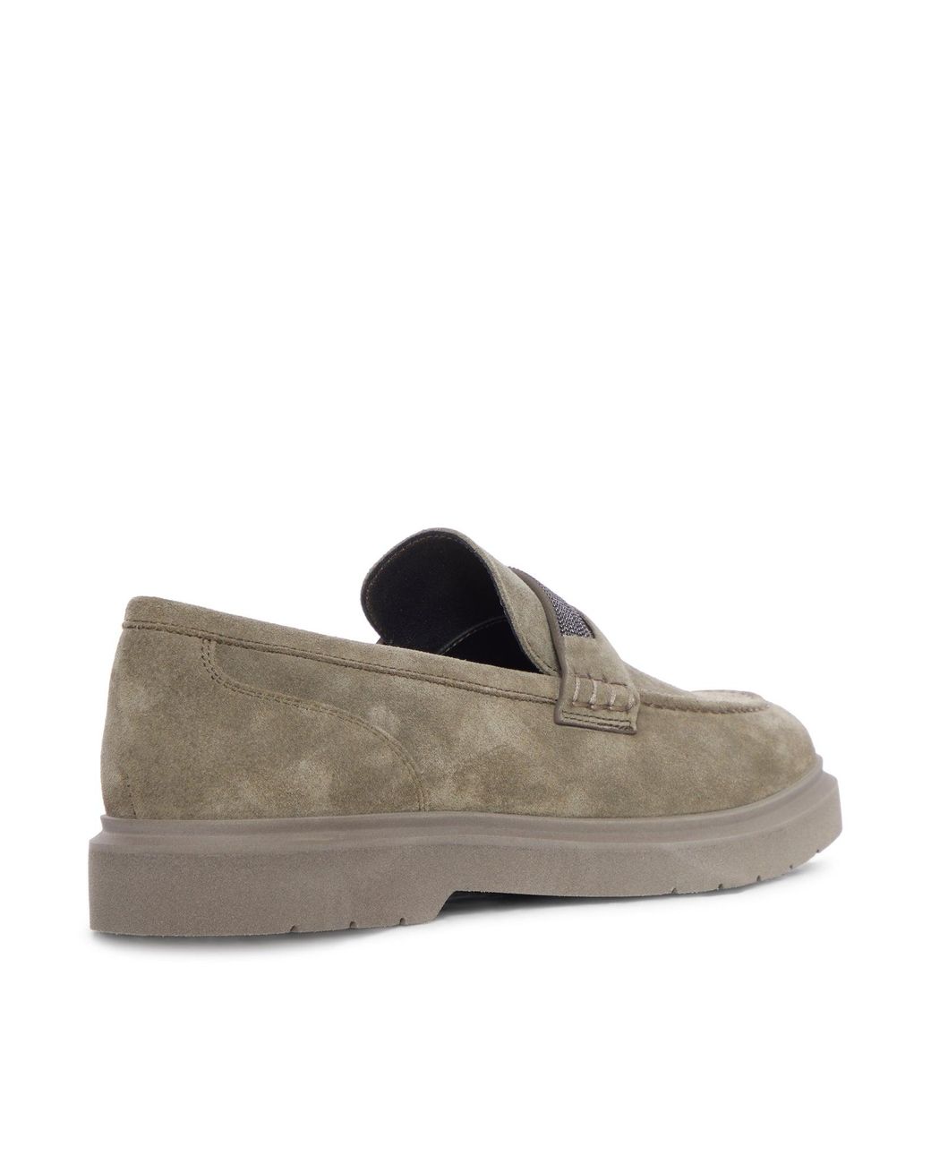 Brunello Cucinelli Brown Suede Penny Loafers With Jewel Applique