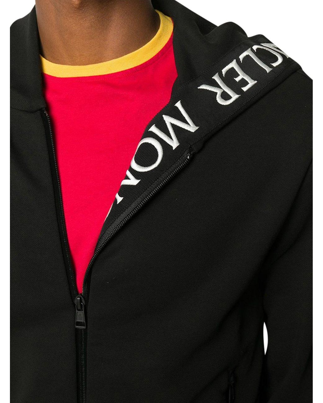 Moncler Logo-embroidered Trim Hoodie in Black for Men | Lyst