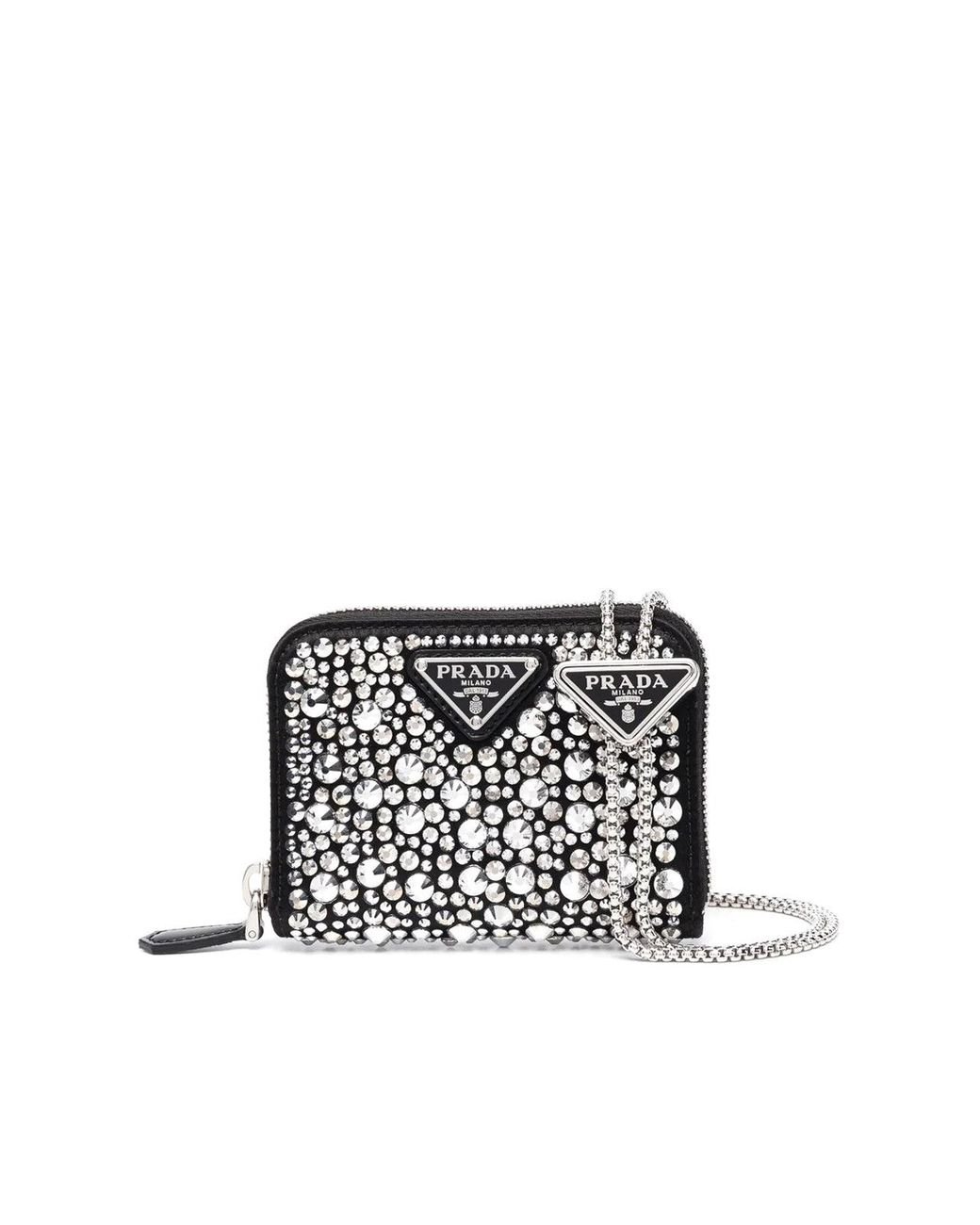 Prada Crystal-studded Wallet On Chain in Black