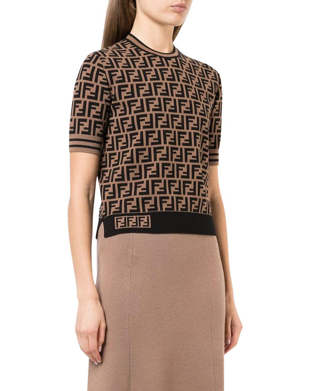 Fendi Women`s Multicolor Short Sleeve Ff Fabric Jumper in Brown | Lyst