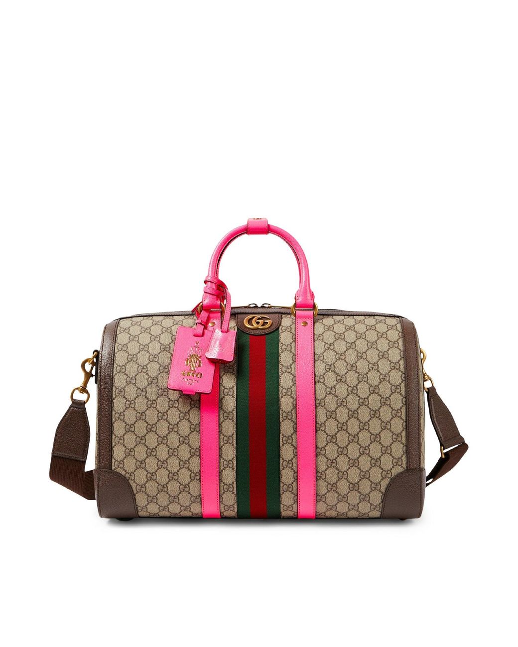 ボストンバッグ GUCCI GG FABRIC AND LEATHER MEDIUM SAVOY TRAVEL BAG Gucci Savoy large duffle bag in beige and dark brown fabric