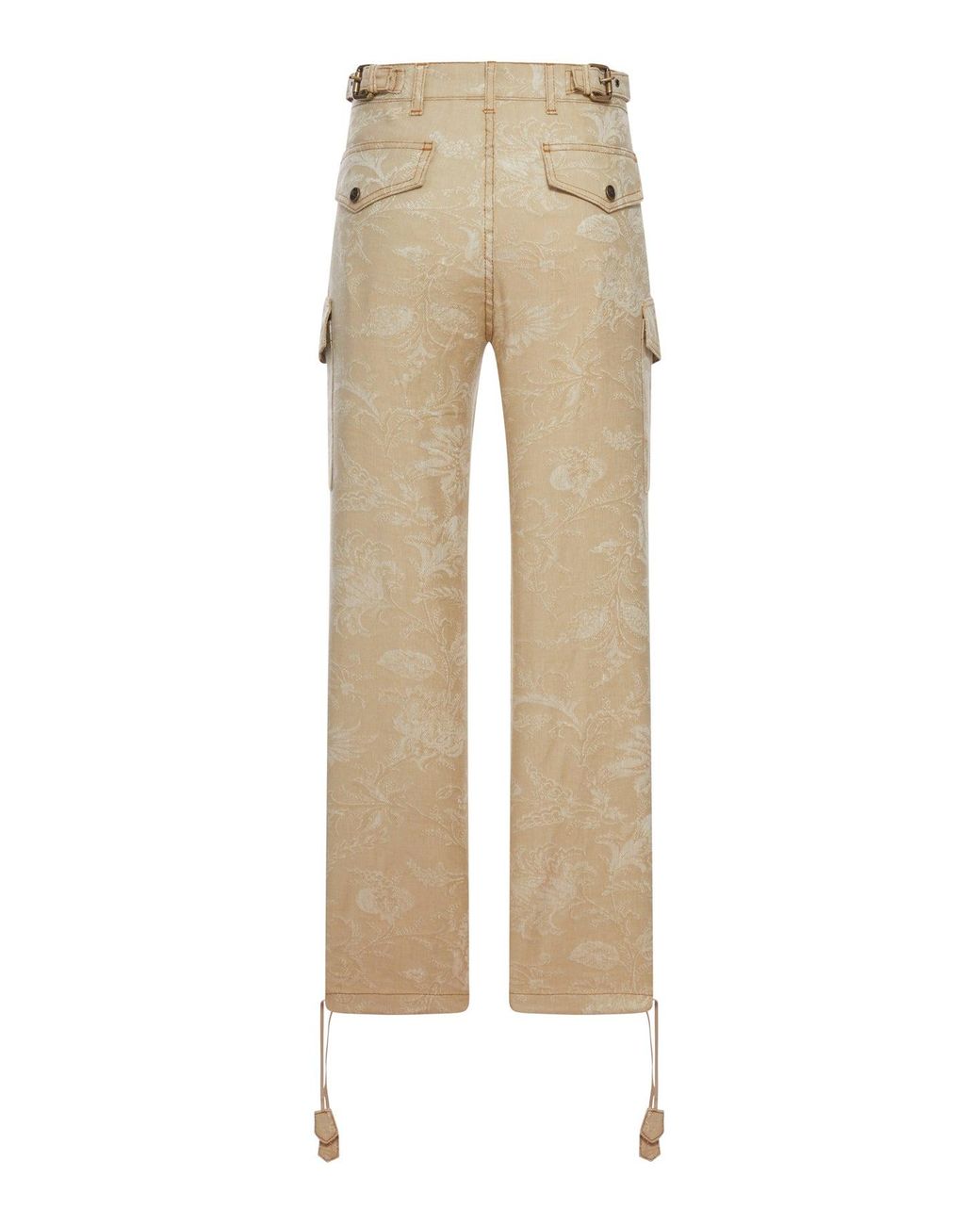 Etro Natural Jacquard Cargo Trousers With Floral Pattern And Drawstring