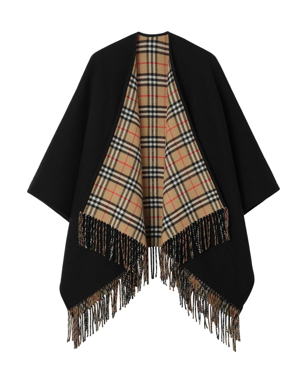 Burberry Black Reversible Check Wool Capelet