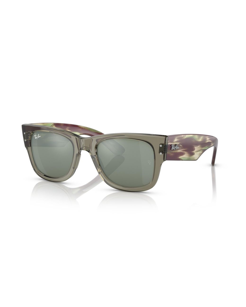 Ray-Ban Black Mega Wayfarer Sunglasses Striped Green Havana Frame Silver Lenses 52-21
