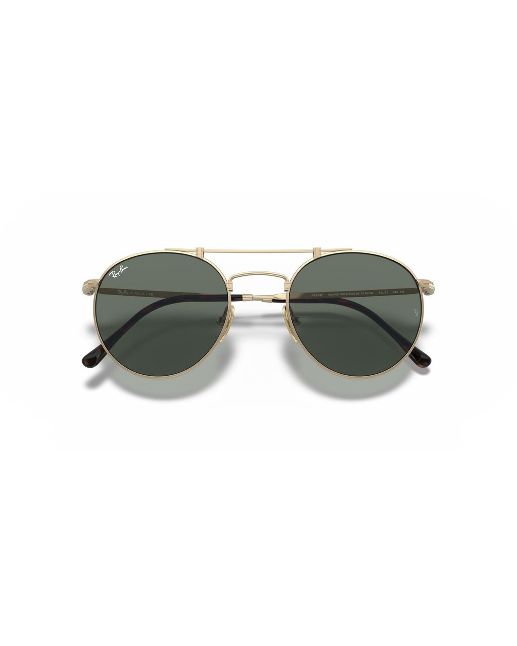 Ray-Ban Multicolor Sunglasses Unisex Round Double Bridge Titanium - Gold Frame Green Lenses 50-21