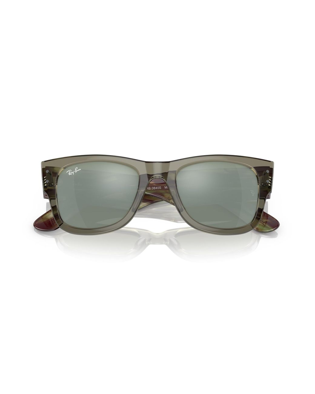 Ray-Ban Black Mega Wayfarer Sunglasses Striped Green Havana Frame Silver Lenses 52-21
