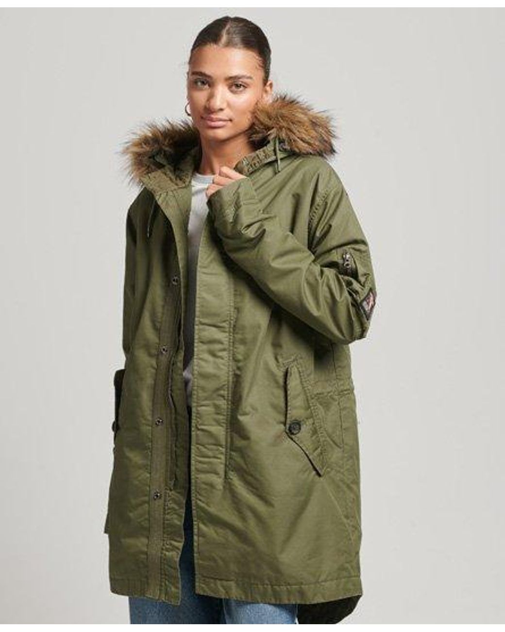 Superdry Oversized Service Parka Coat in Khaki (Green) Lyst
