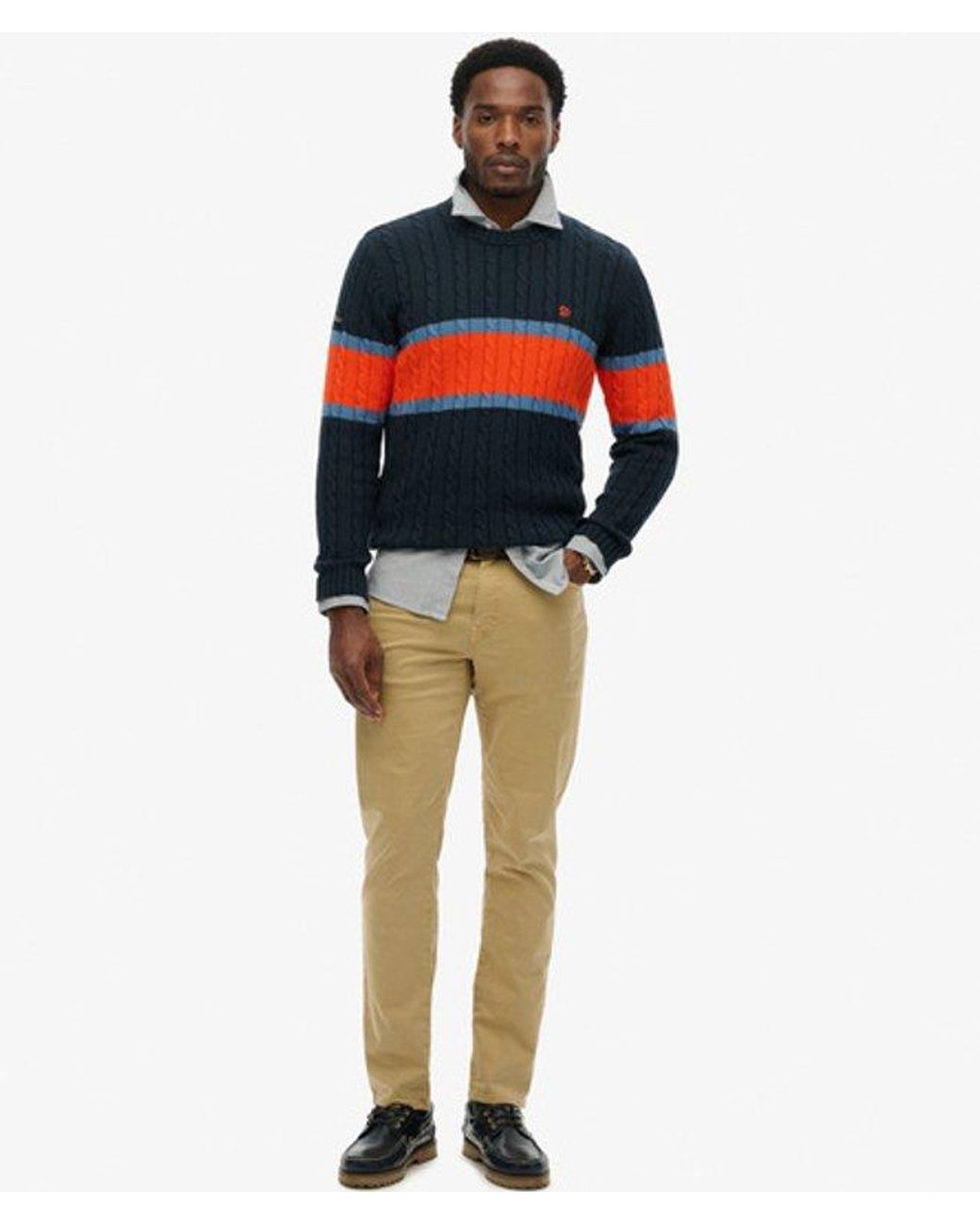 Superdry Red & Co Cotton Stripe Cable Jumper for men