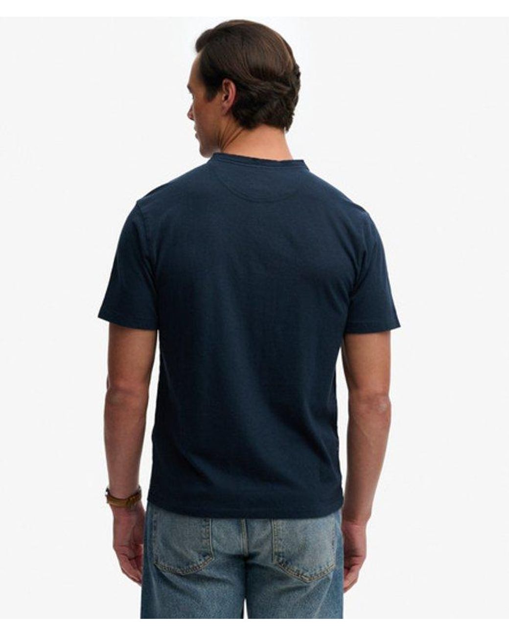 Superdry Blue Classic Cotton Linen Short Sleeve Henley T-Shirt for men