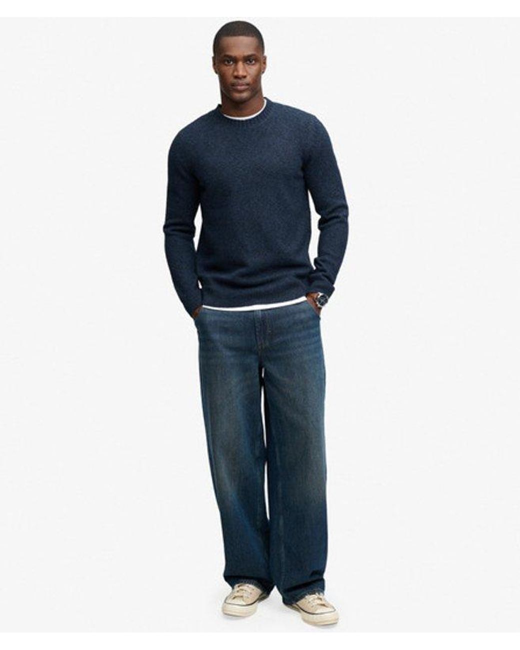 Superdry Blue & Co Brushed Cable Sleeve Jumper for men