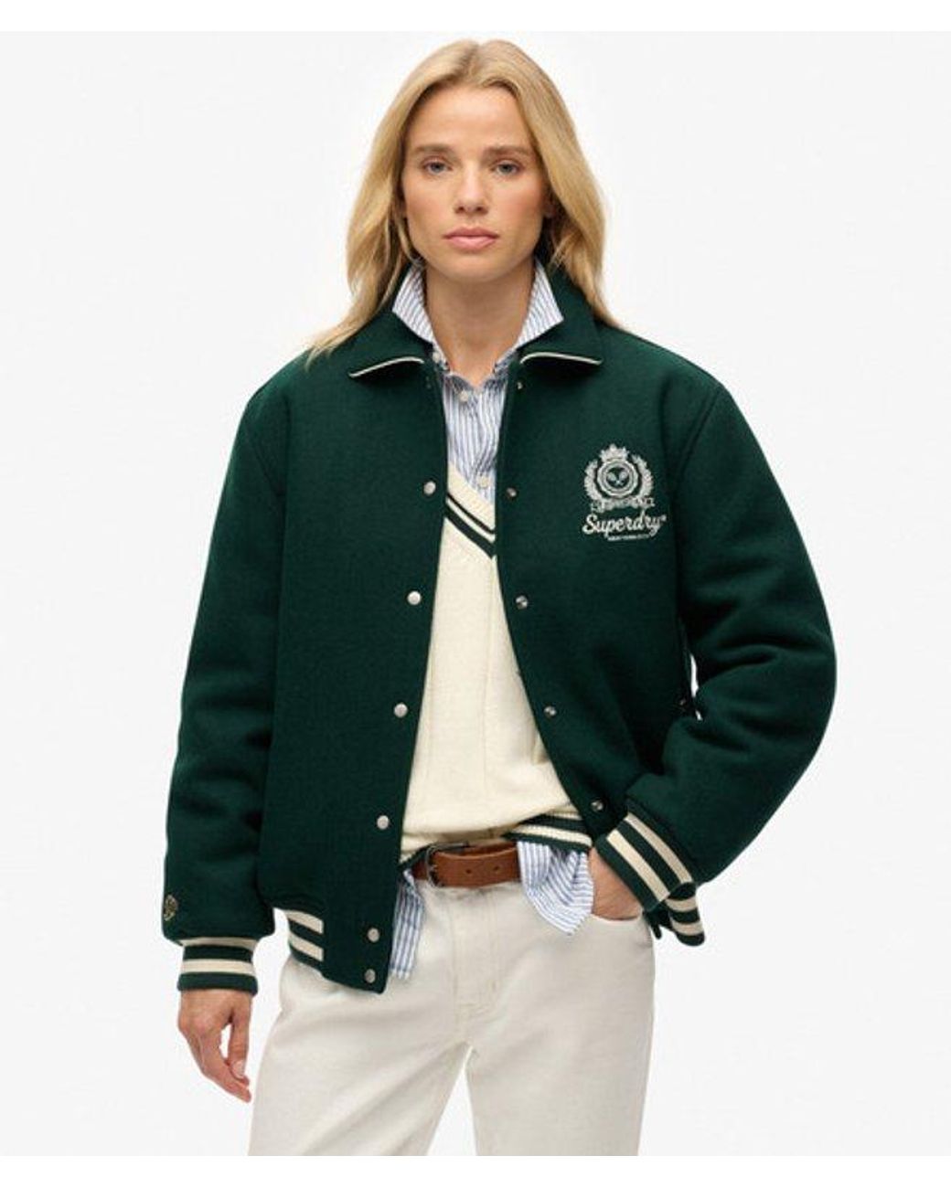 Superdry Green Country Club Wool Bomber Jacket