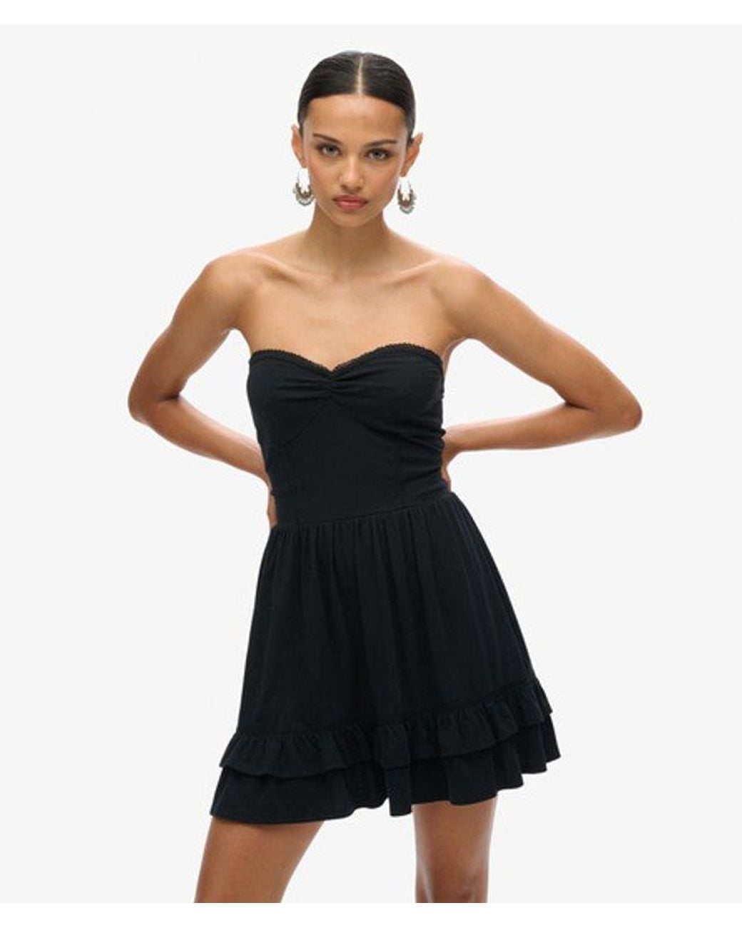 Superdry Blue & Co Cotton 50s Lace Bandeau Mini Dress