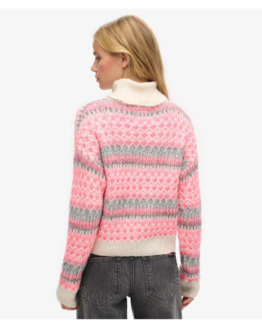Superdry Pink & Co Roll Neck Crop Knit Jumper