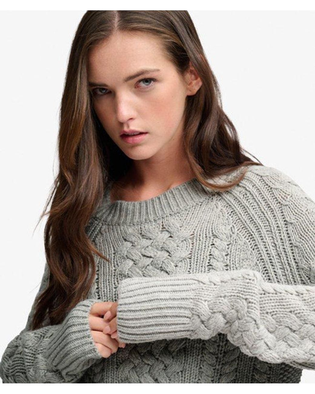 Superdry & Co Wollen Mix Kabeltrui in het Gray