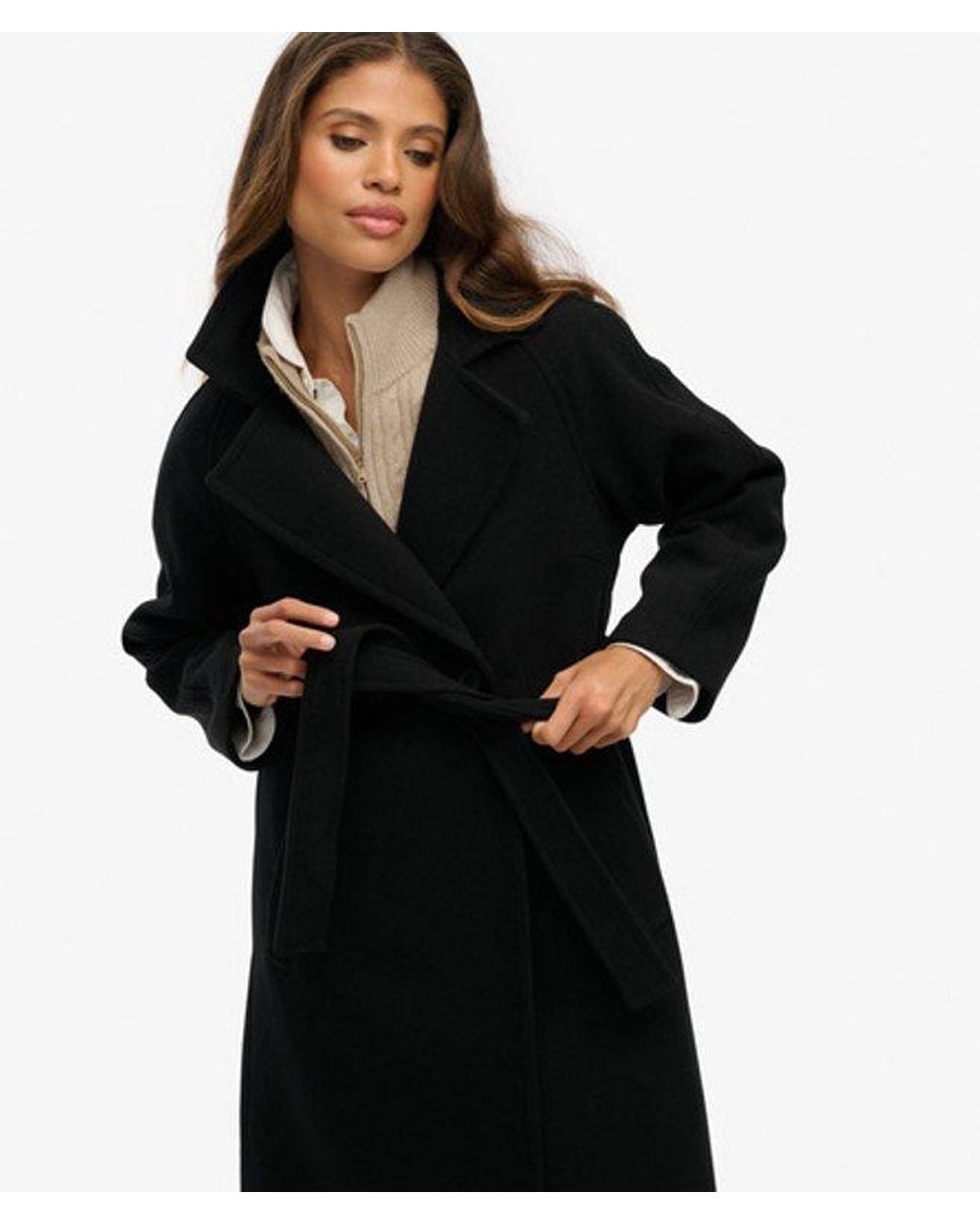 Superdry Black & Co Relaxed Long Wool Blend Coat