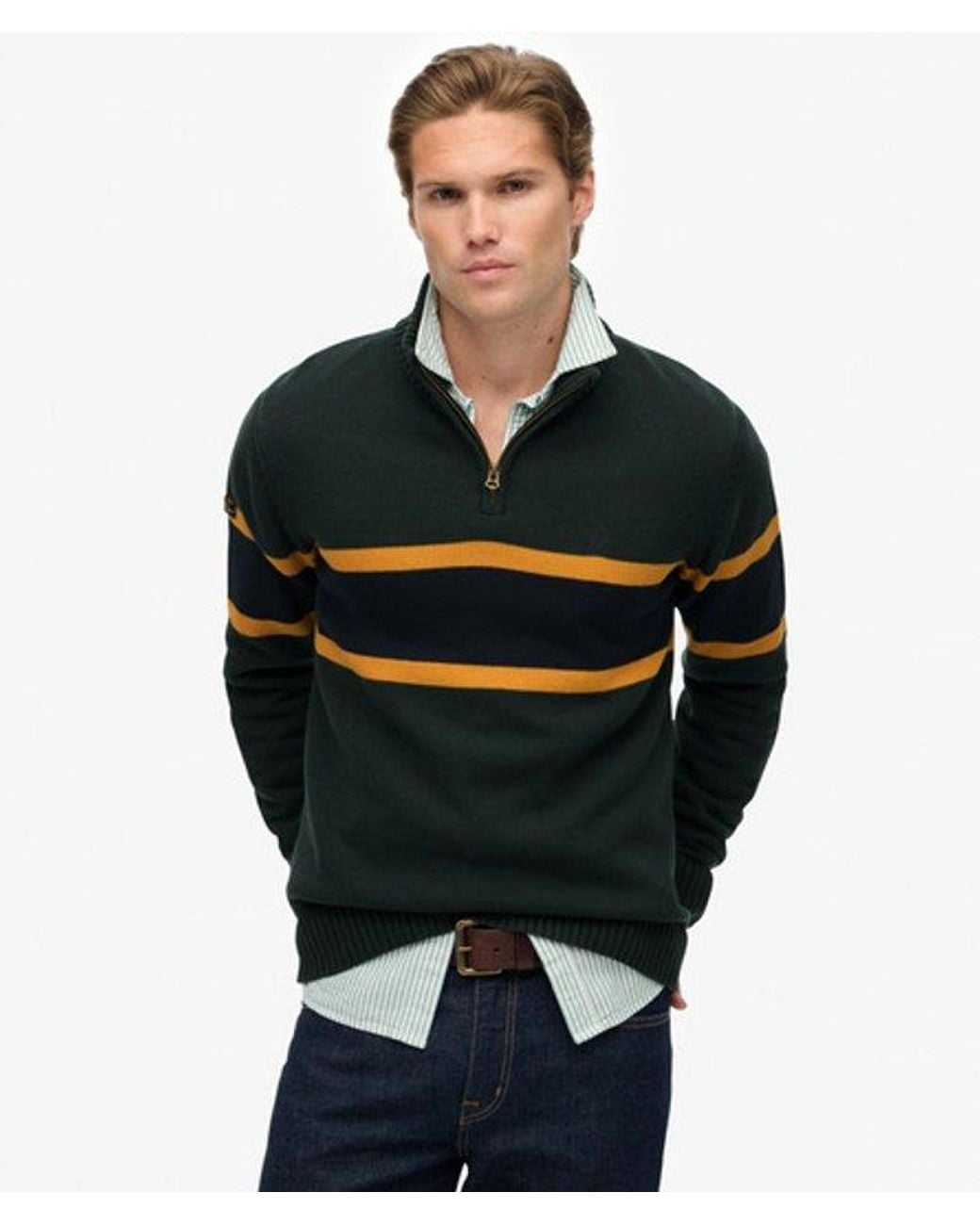 Superdry Black & Co Cotton Stripe Half Zip Knit for men