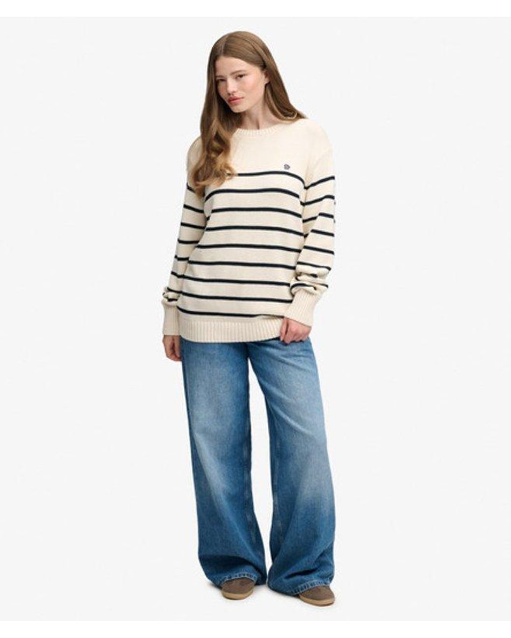 Superdry White Oversized Stripe Jumper