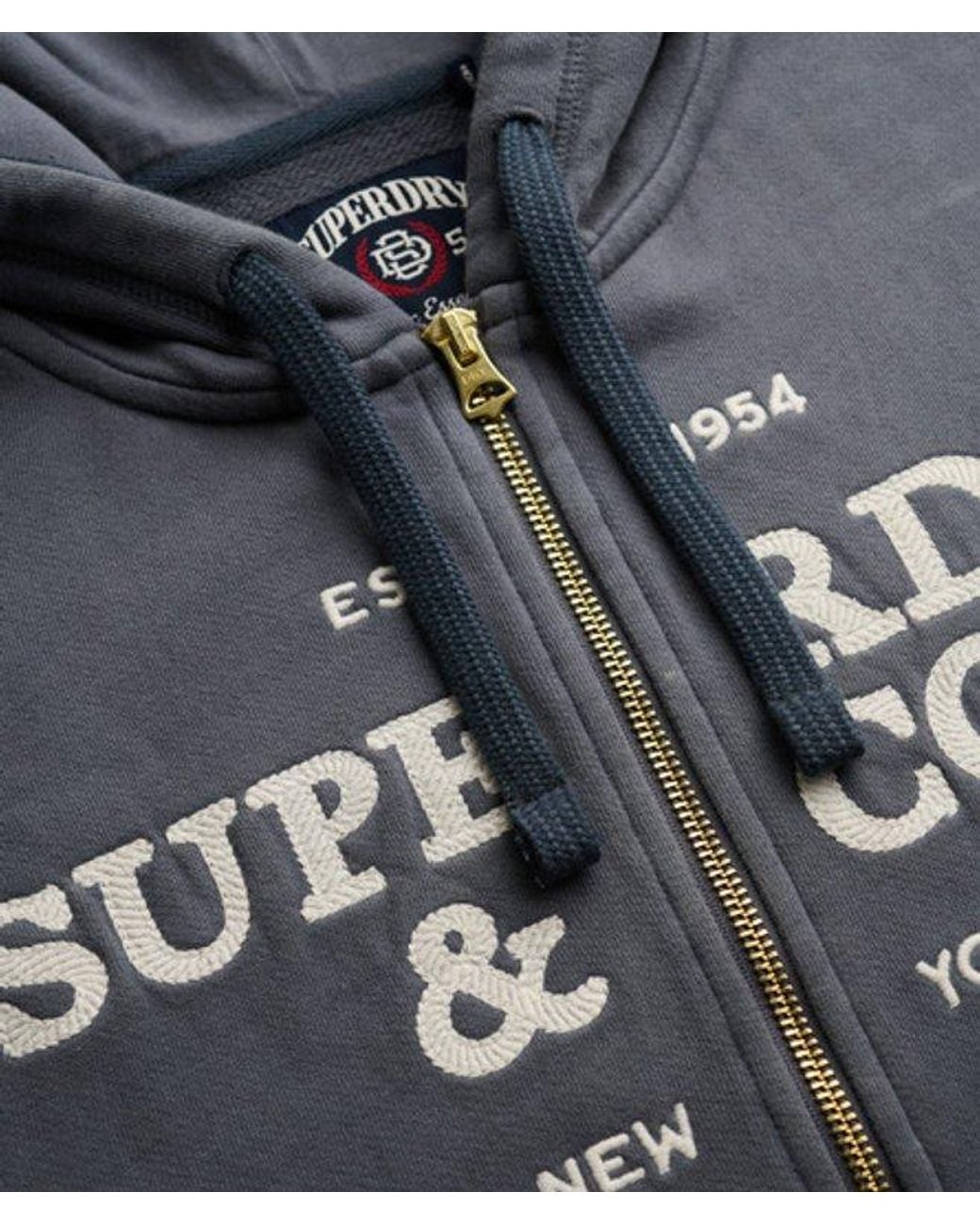 Superdry Blue & Co Athletic Essentials Embroidered Cropped Zip Hoodie
