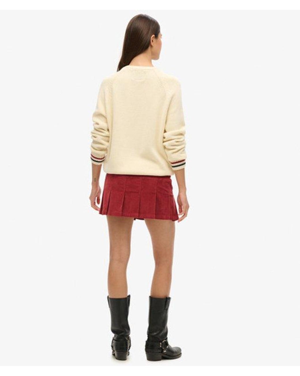 Superdry Red & Co Vintage Cord Pleated Mini Skirt