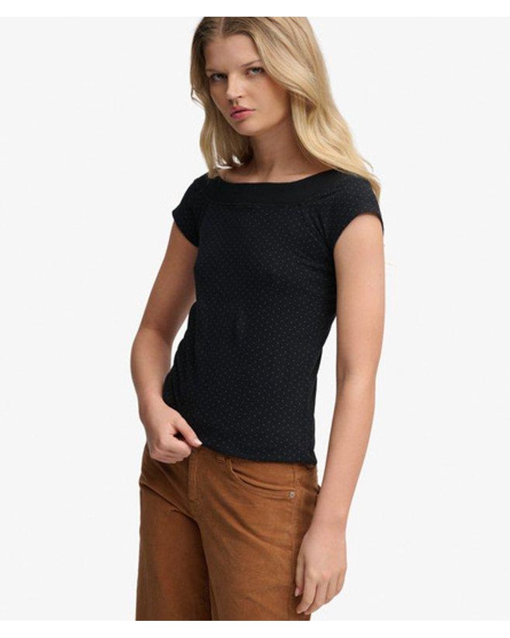 Superdry Blue & Co Athletic Off Shoulder Pattern Top