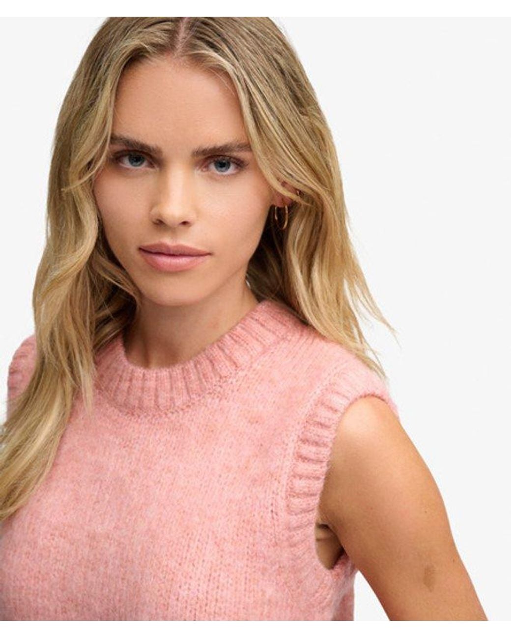 Superdry Pink Brushed Knit Crew Neck Vest