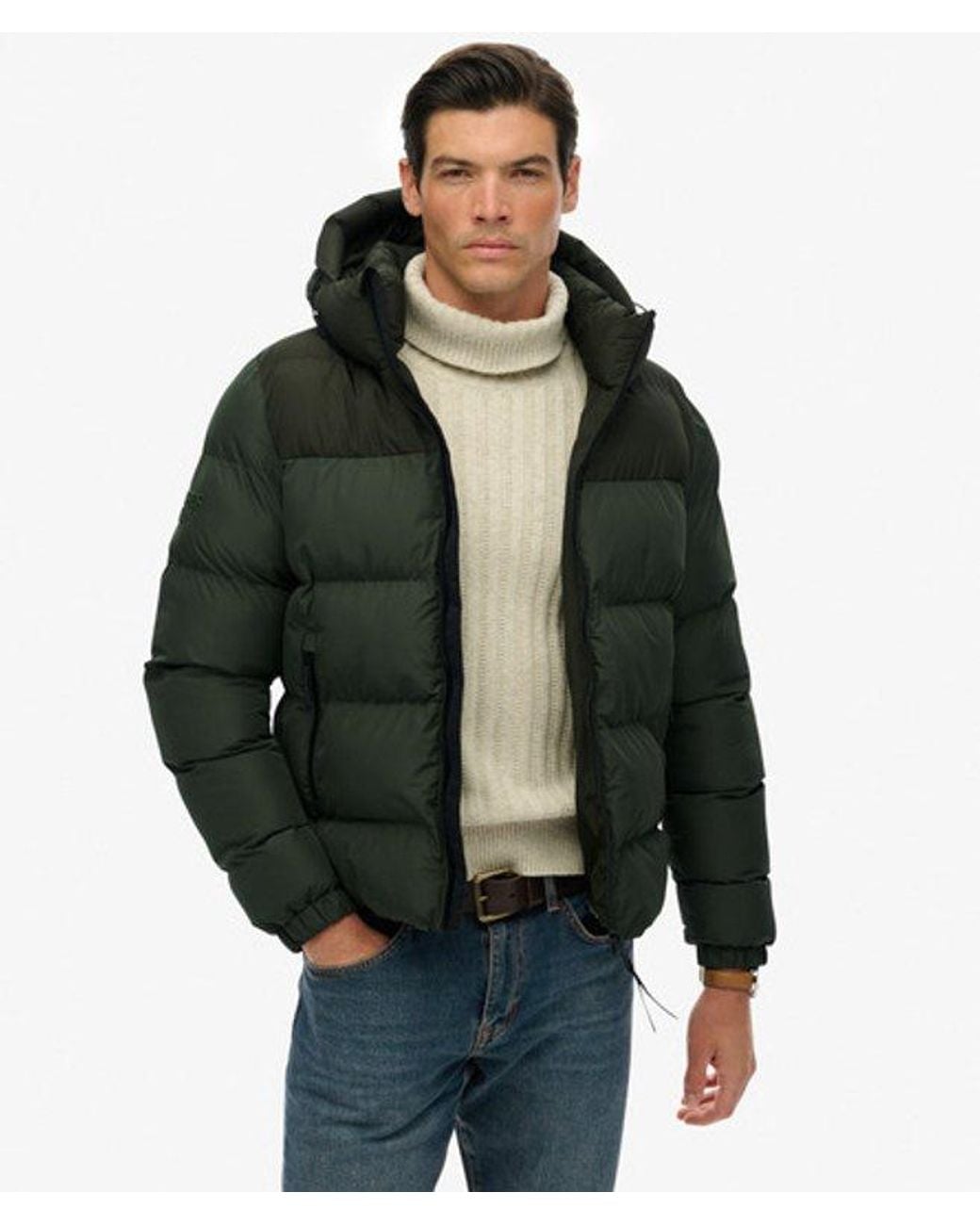 Superdry Green Colourblock Hooded Puffer Jacket for men