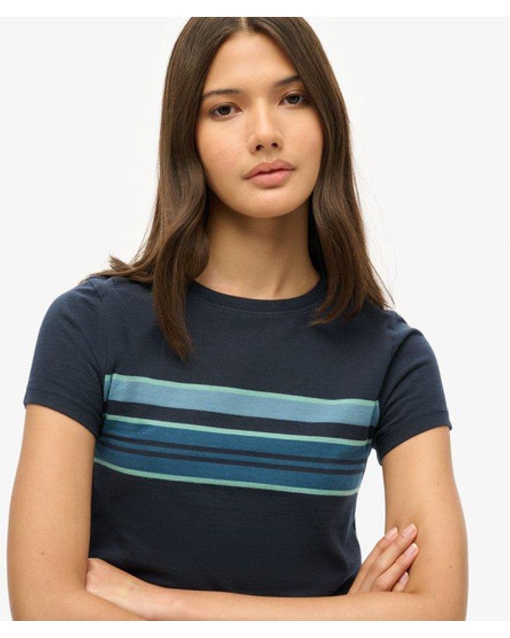 Superdry Blue & Co Slim Fit Vintage Stripe Crop T-shirt