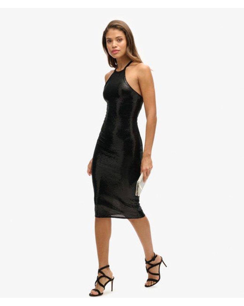 Superdry Black & Co Sequin Halter Neck Midi Dress
