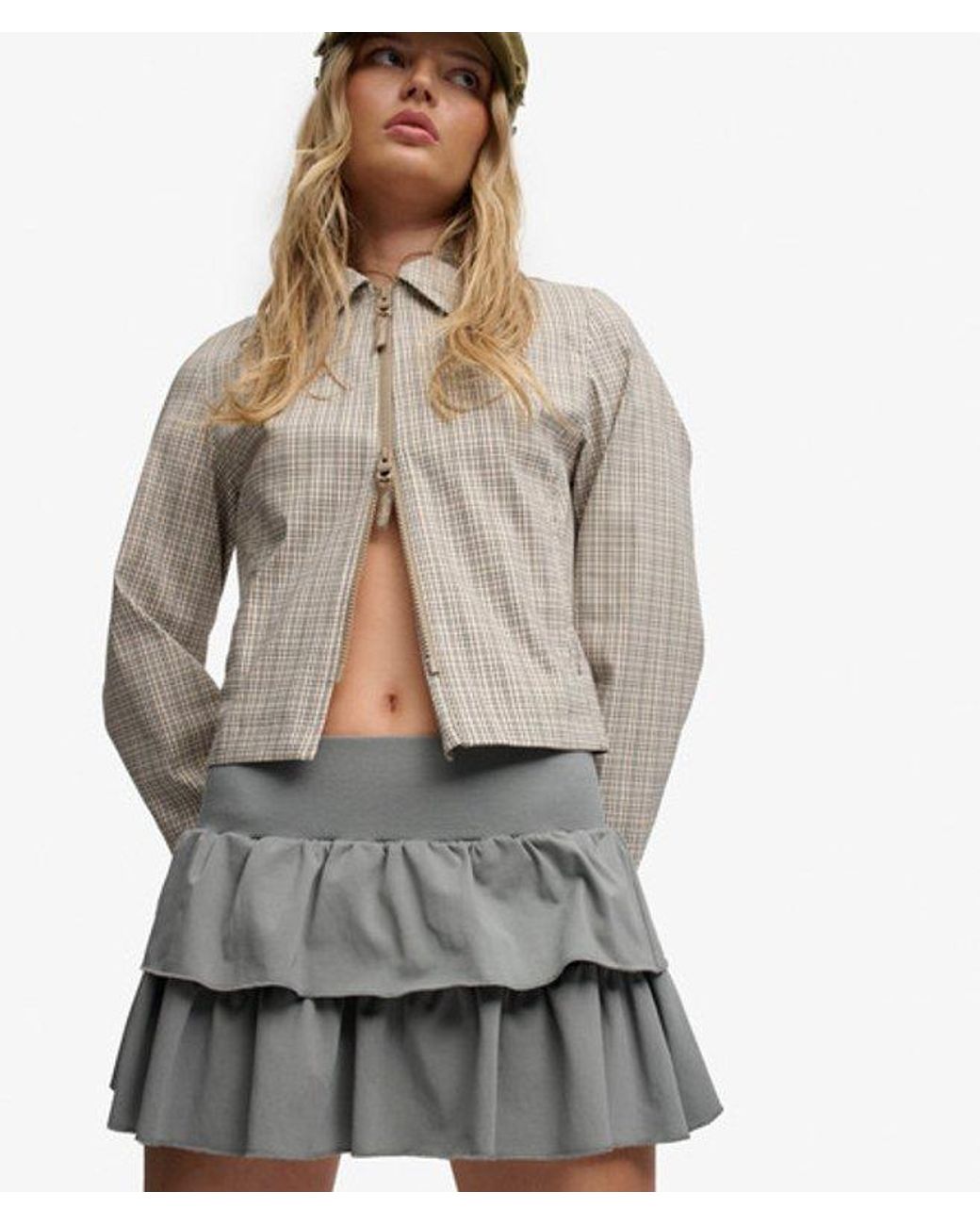 Superdry Gray Bench X & Co Bench Low Rise Tiered Skirt