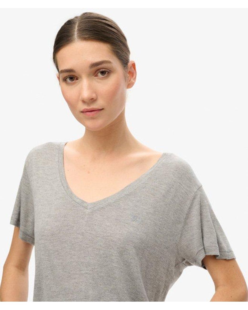Superdry Gray & Co Studios Slub Embroidered V-neckline T-shirt