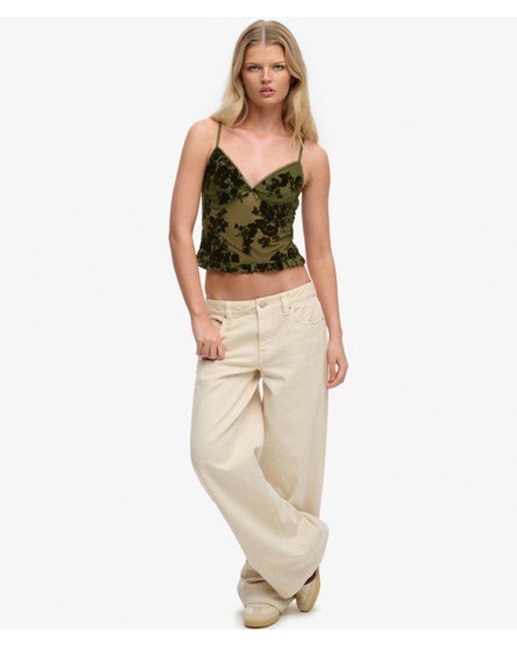 Superdry Green & Co Flocked Mesh Cami Top
