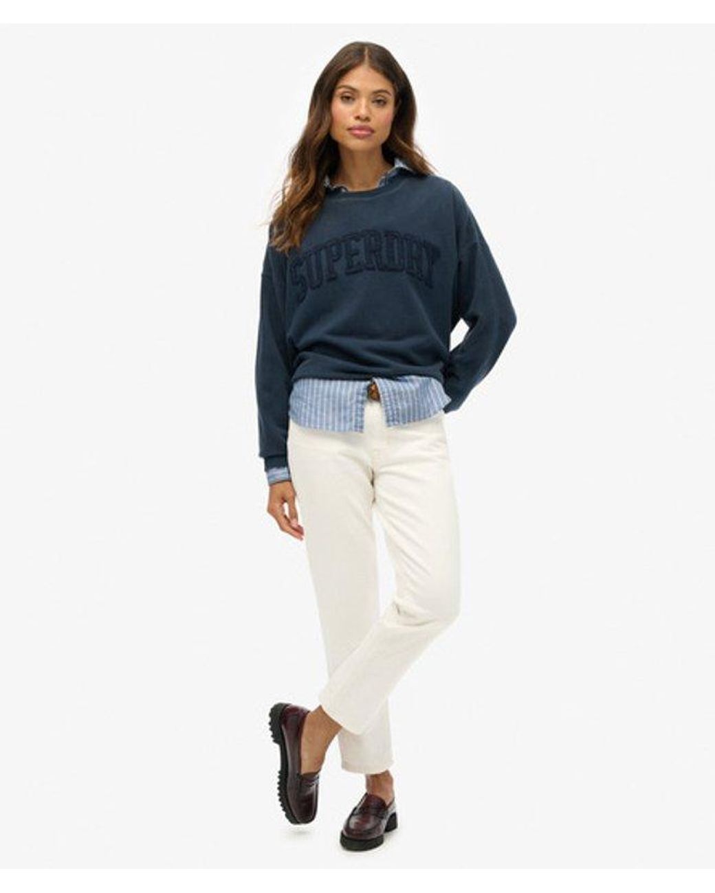 Superdry Blue & Co Athletic Essentials Tonal Applique Crew Sweatshirt