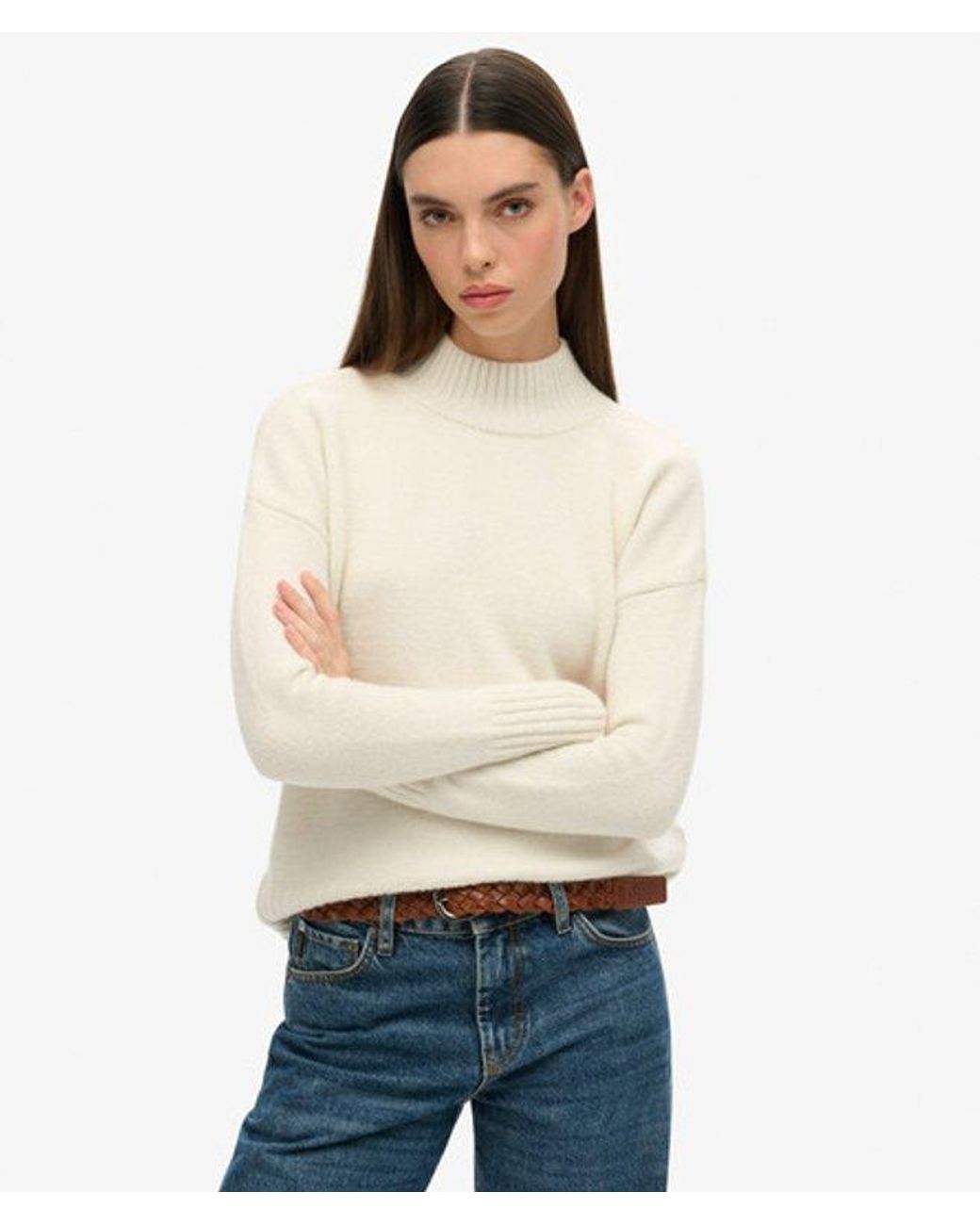 Superdry White Classic Essential Mock Neck Jumper