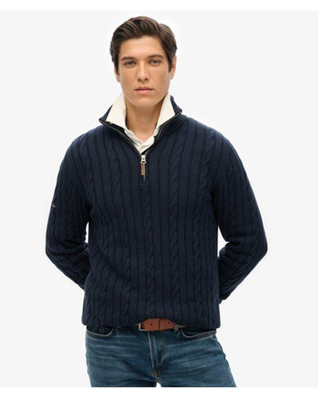 Superdry Blue & Co Cotton Classic Cable Half-zip Jumper for men