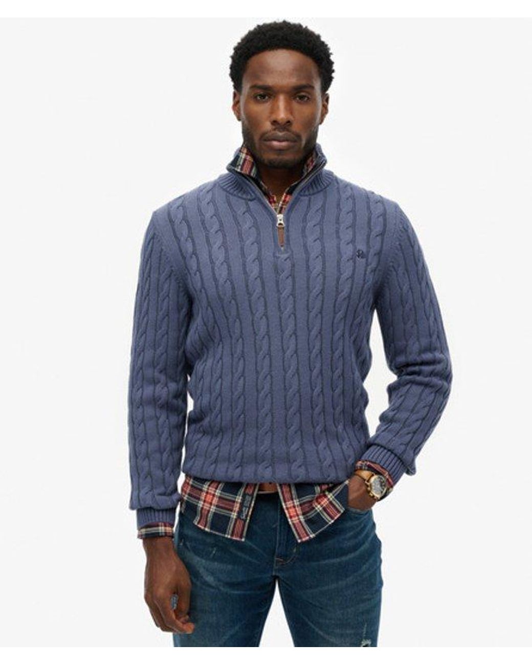 Superdry Blue & Co Organic Cotton Classic Cable Half-zip Jumper for men