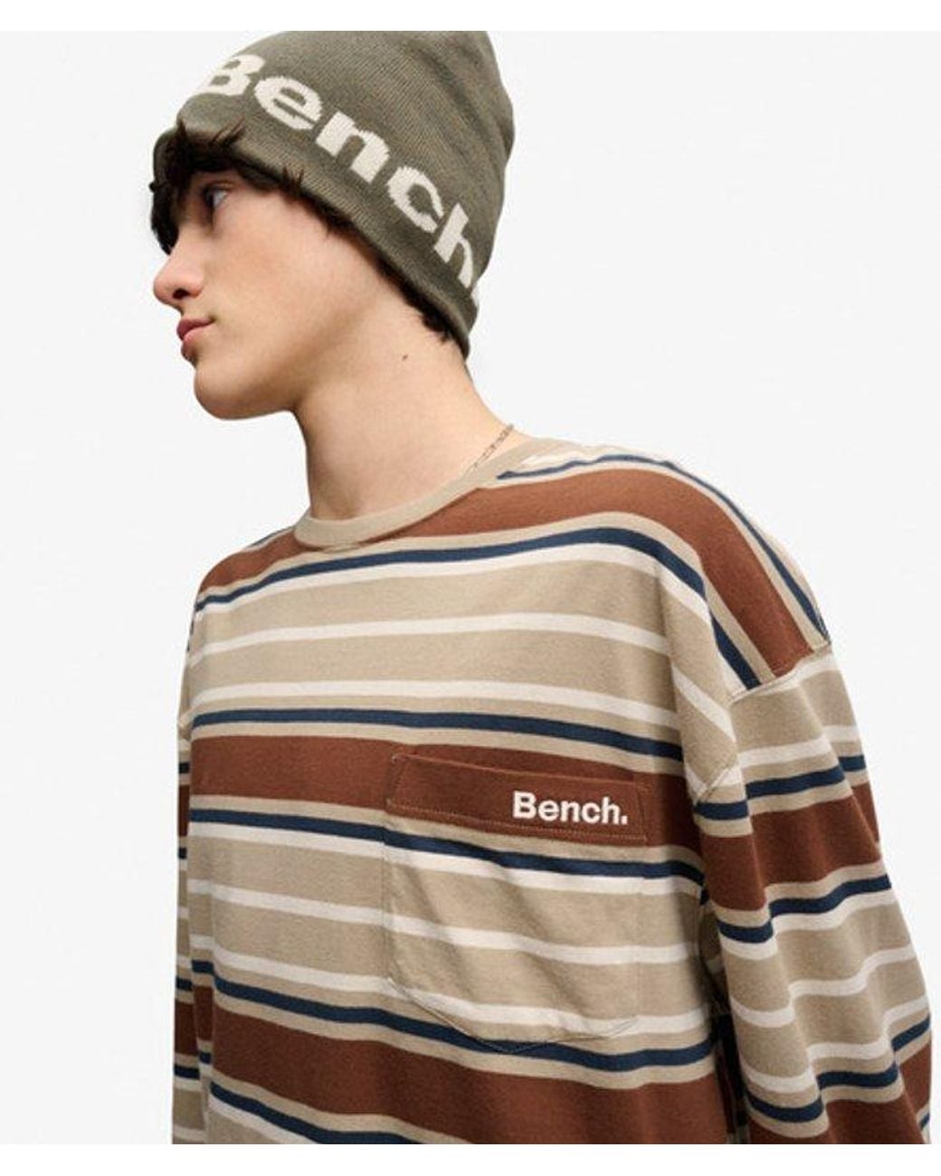 Superdry Brown Bench X & Co Bench Oversized Stripe Long Sleeve Top for men