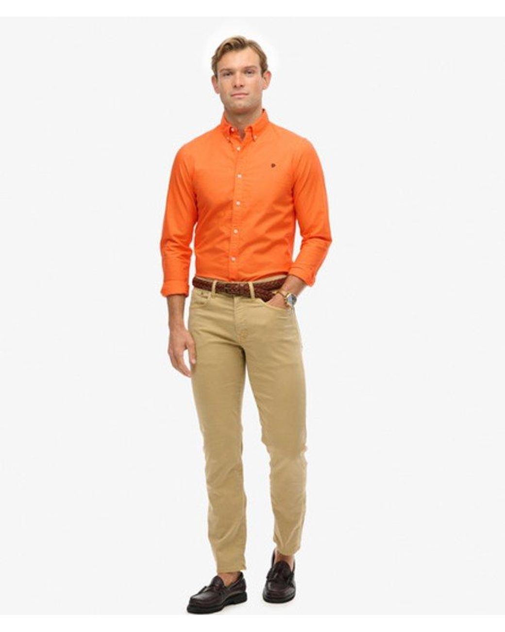 Superdry Orange Classic Oxford Long Sleeve Shirt for men