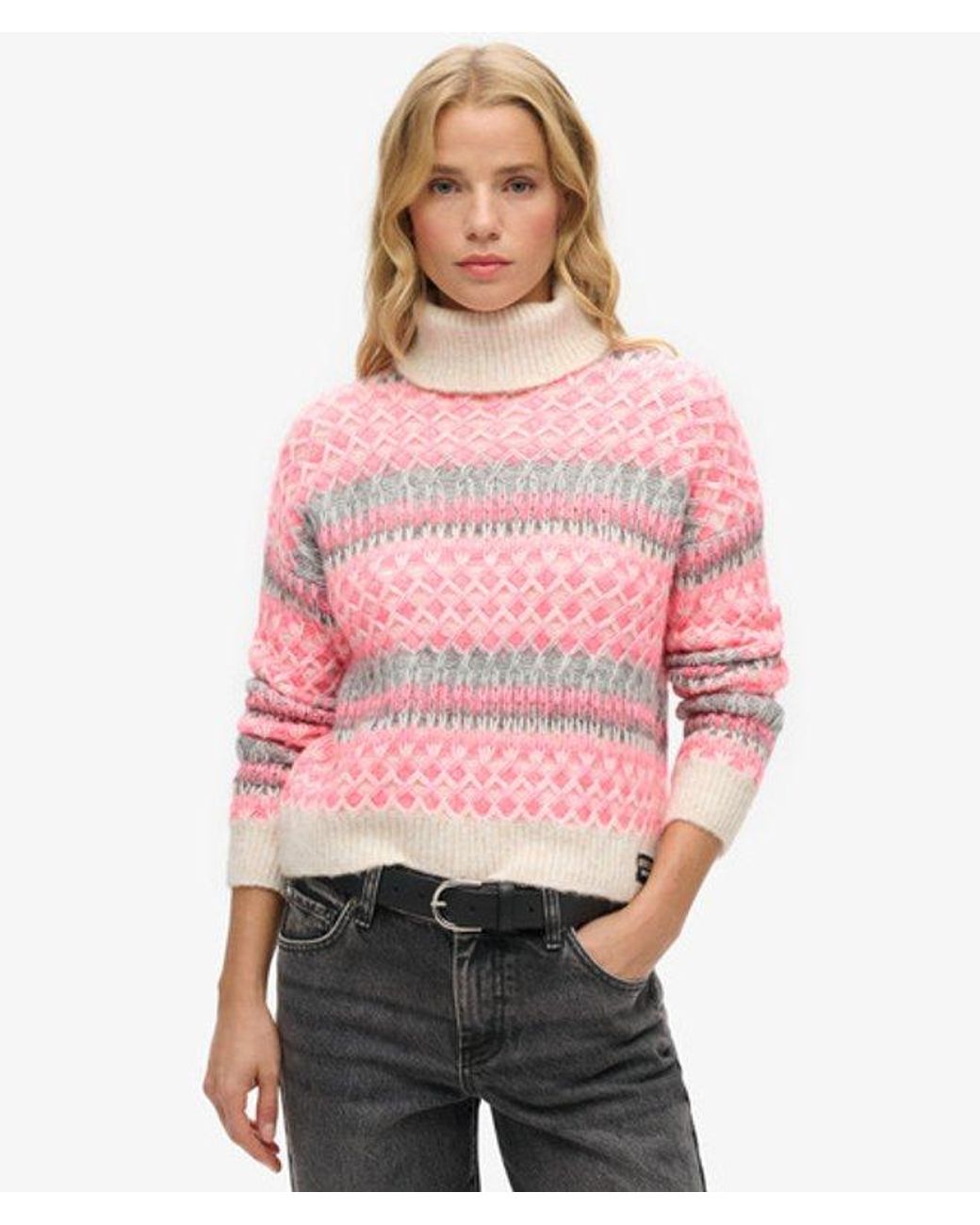 Superdry Pink & Co Roll Neck Crop Knit Jumper