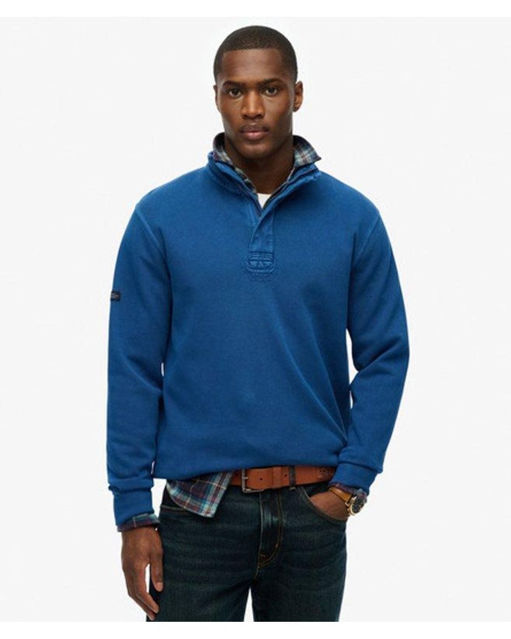 Superdry Blue Cotton Classic Pique Half Zip Sweatshirt for men