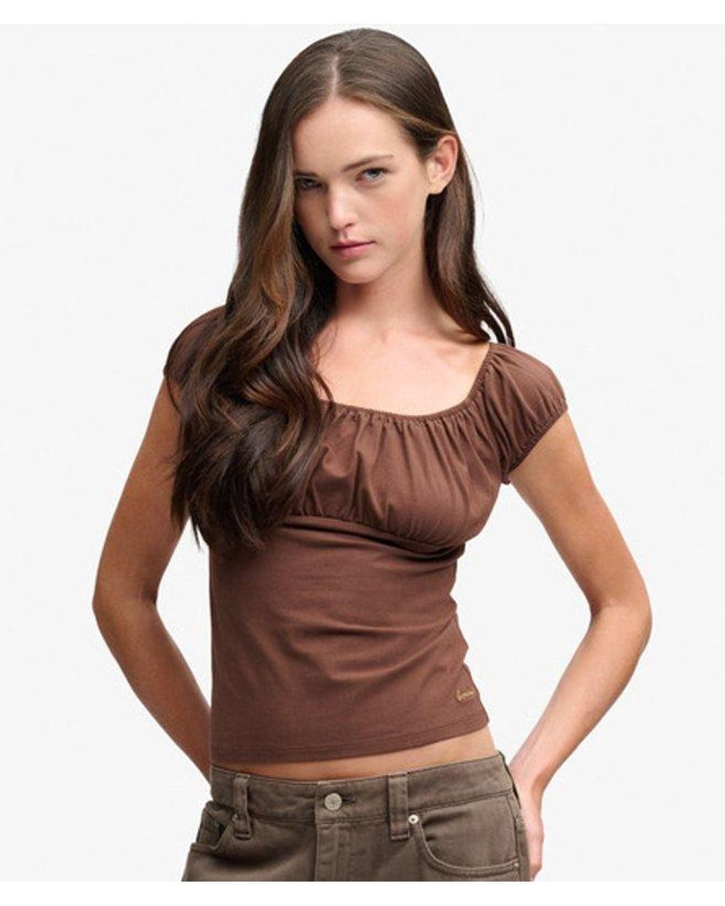 Superdry Brown & Co Athletic Essentials Ruched Top