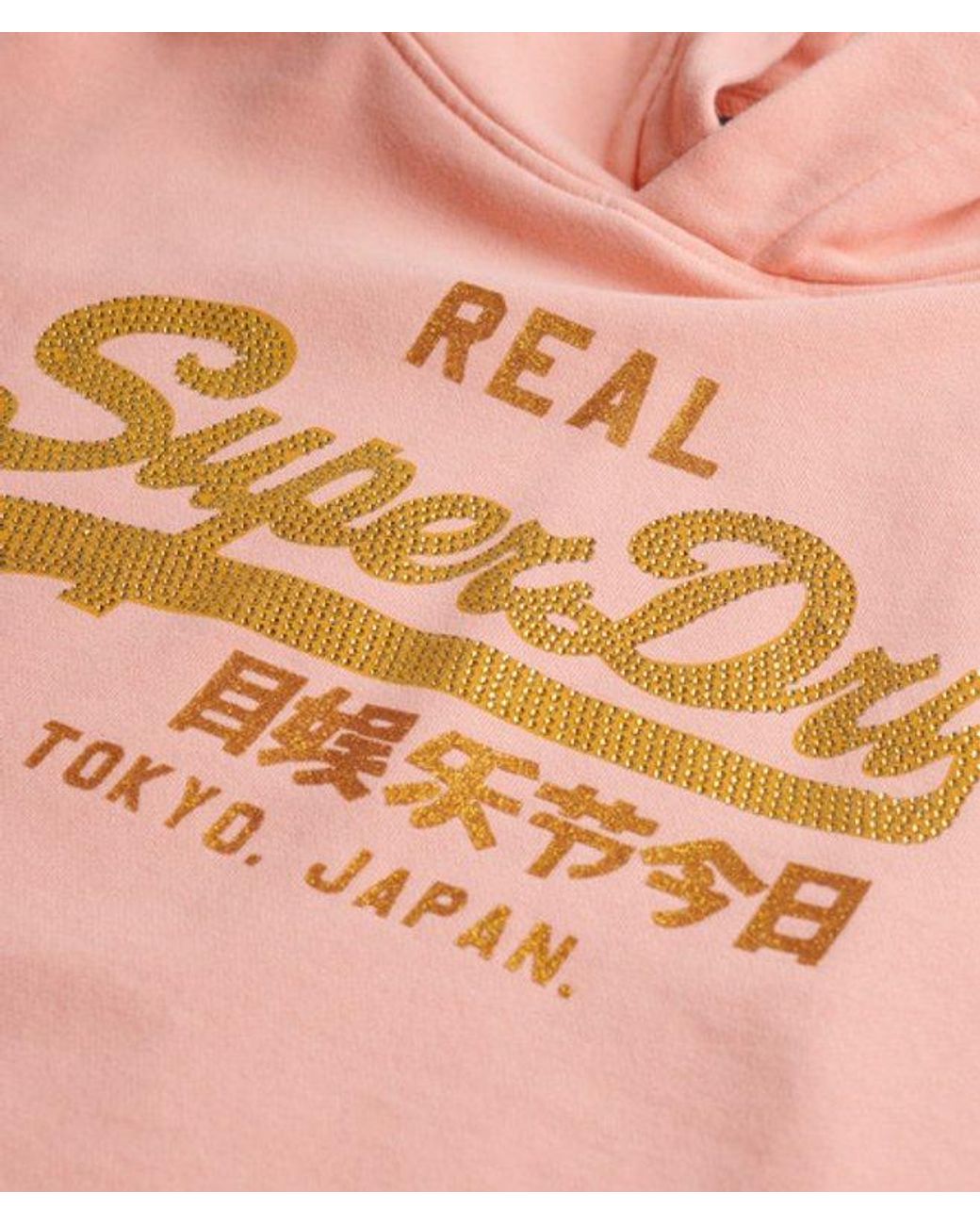 Superdry Pink & Co Vintage Logo Rhinestone Hoodie