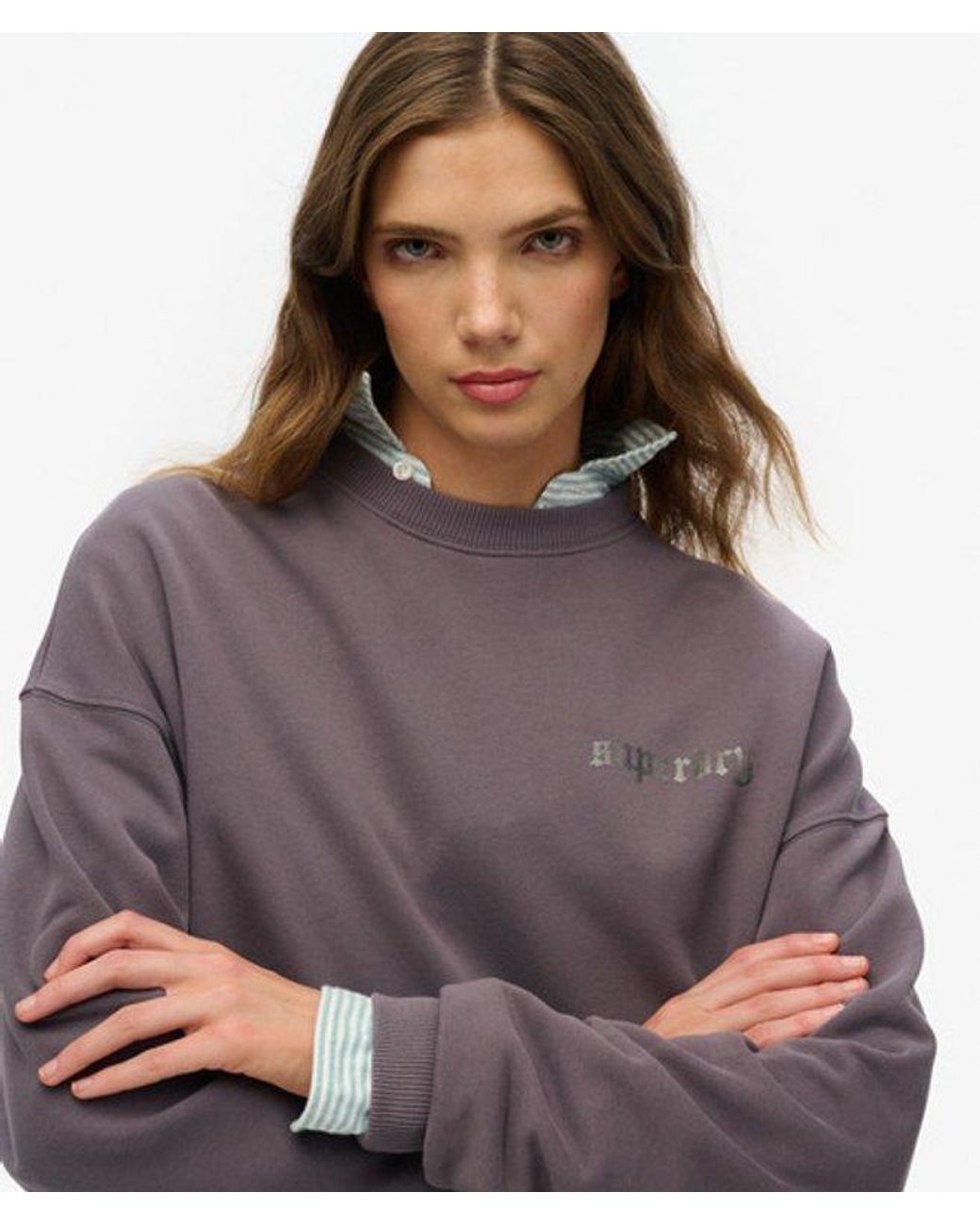 Superdry Purple & Co Old School Tattoo Oversized Crew Sweatshirt