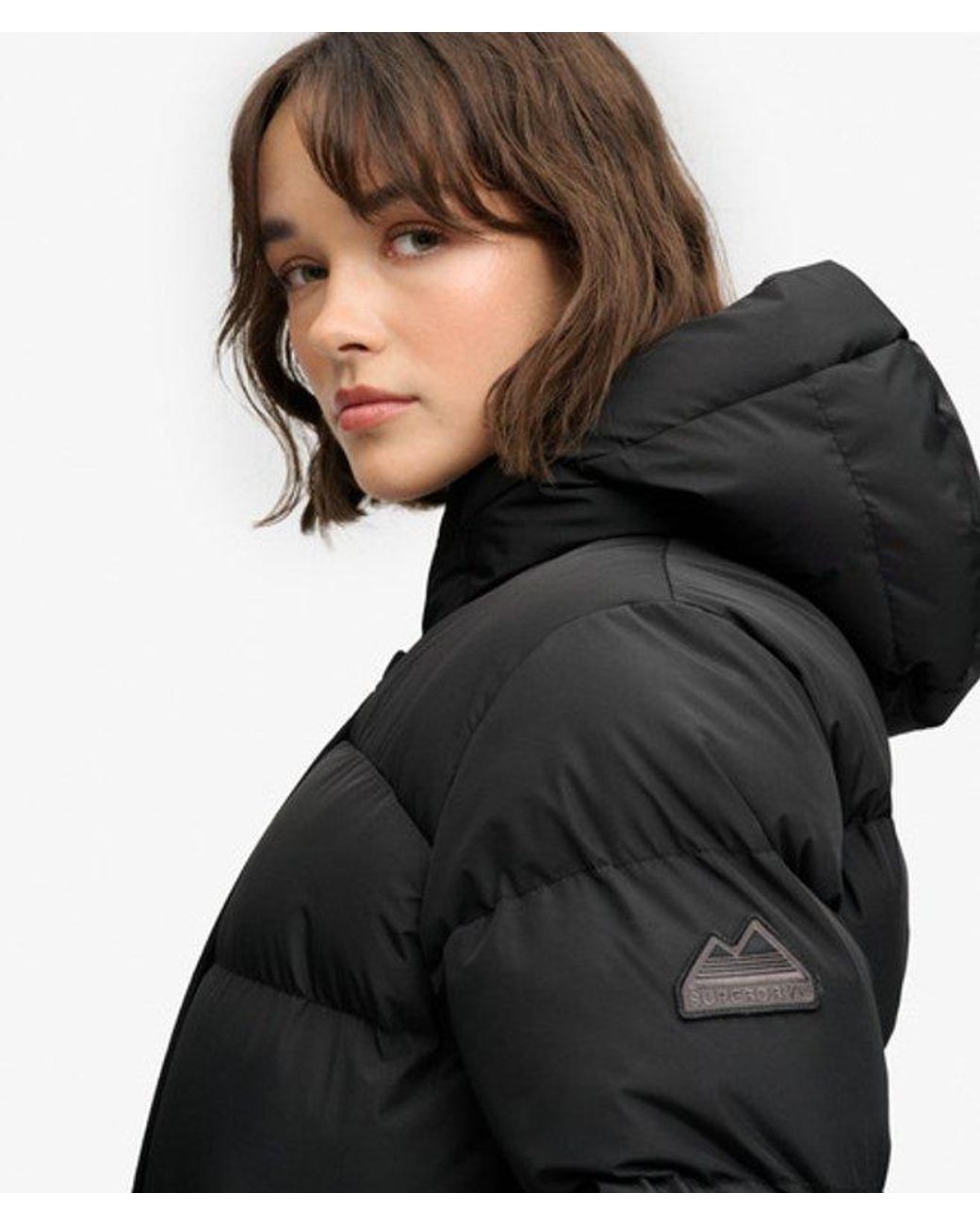 Superdry Black & Co Hooded Sports Puffer Mid Length Jacket