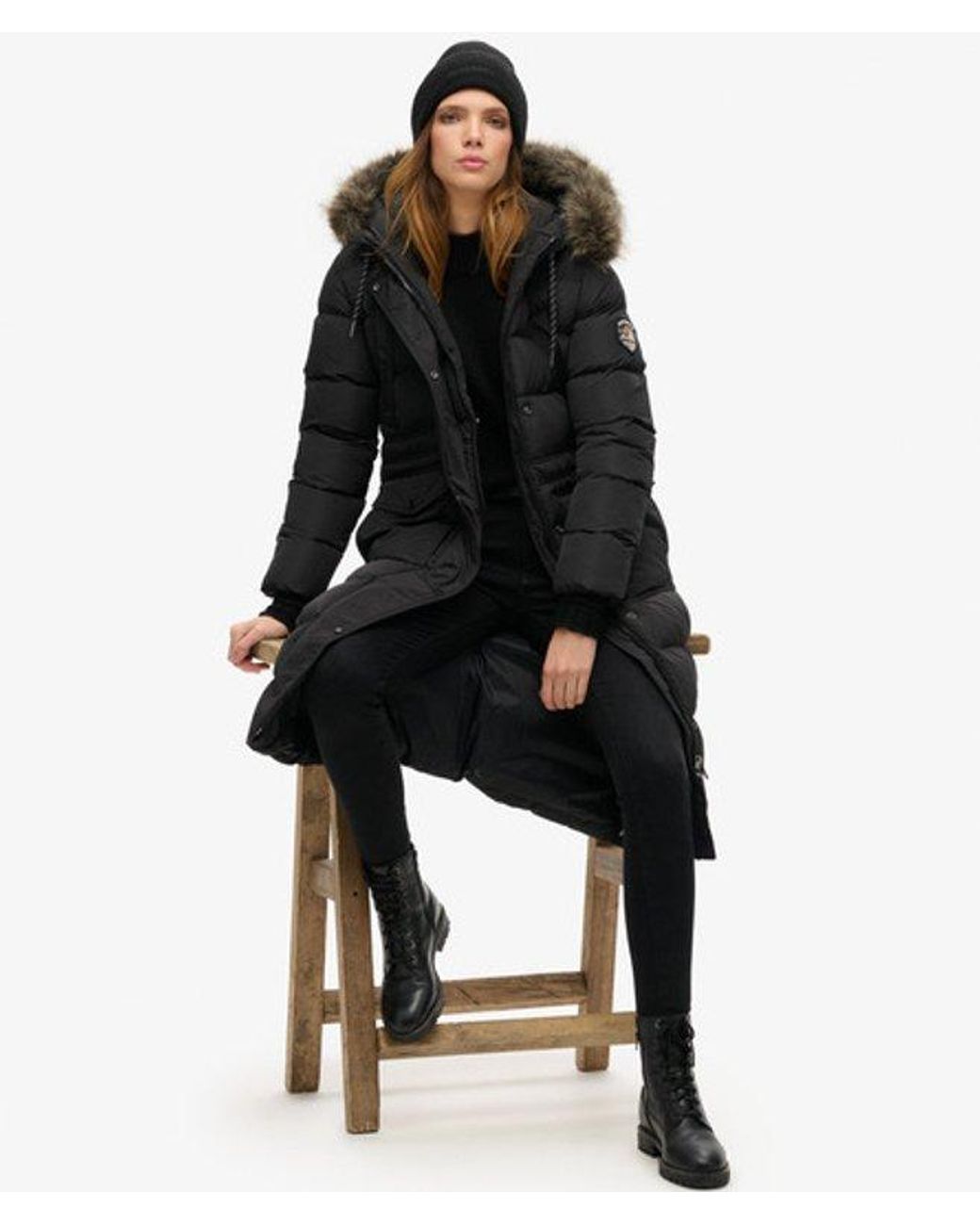 Superdry Black & Co Everest Faux Fur Long Coat