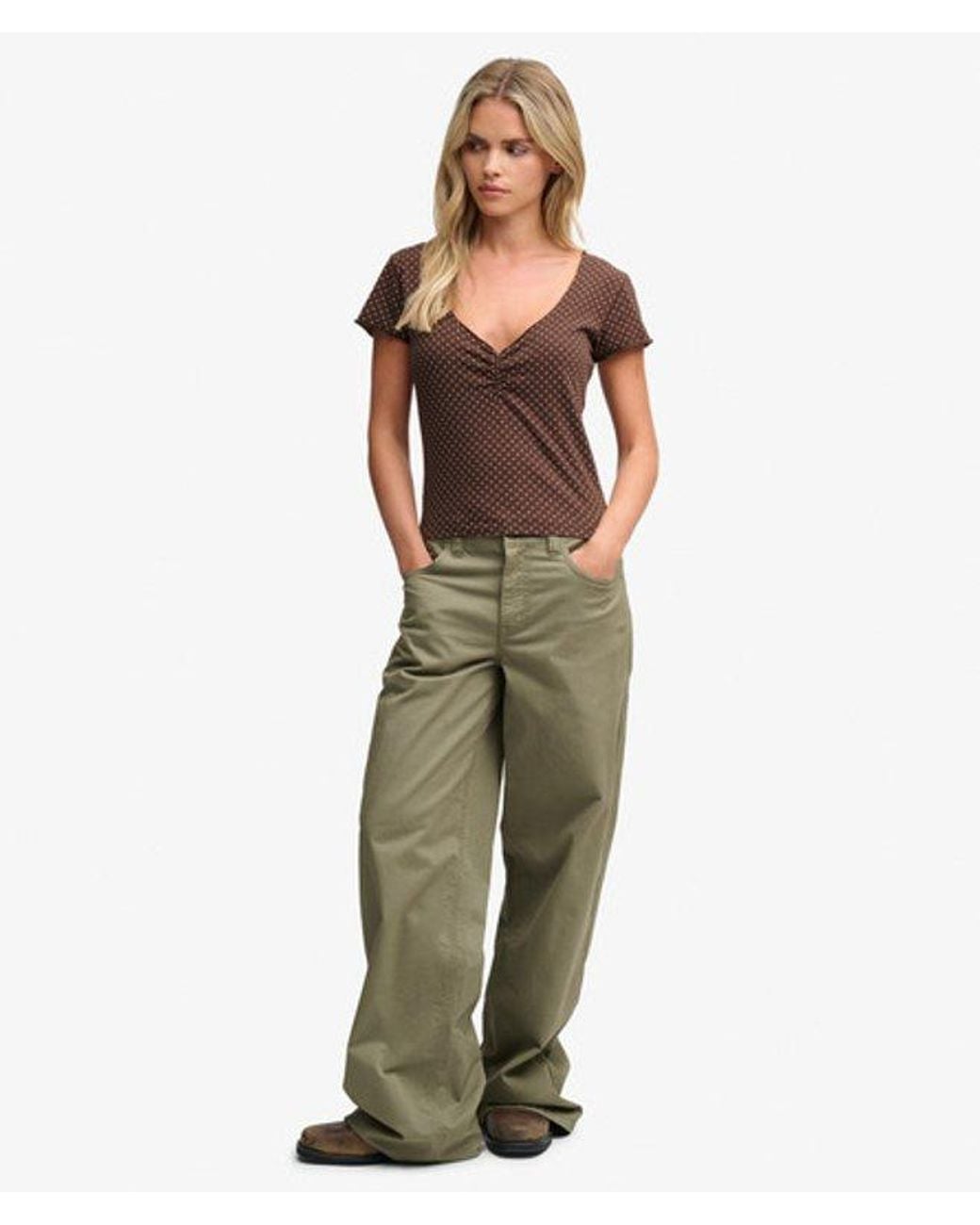 Superdry Brown & Co Athletic Essentials Gathered Pattern Top