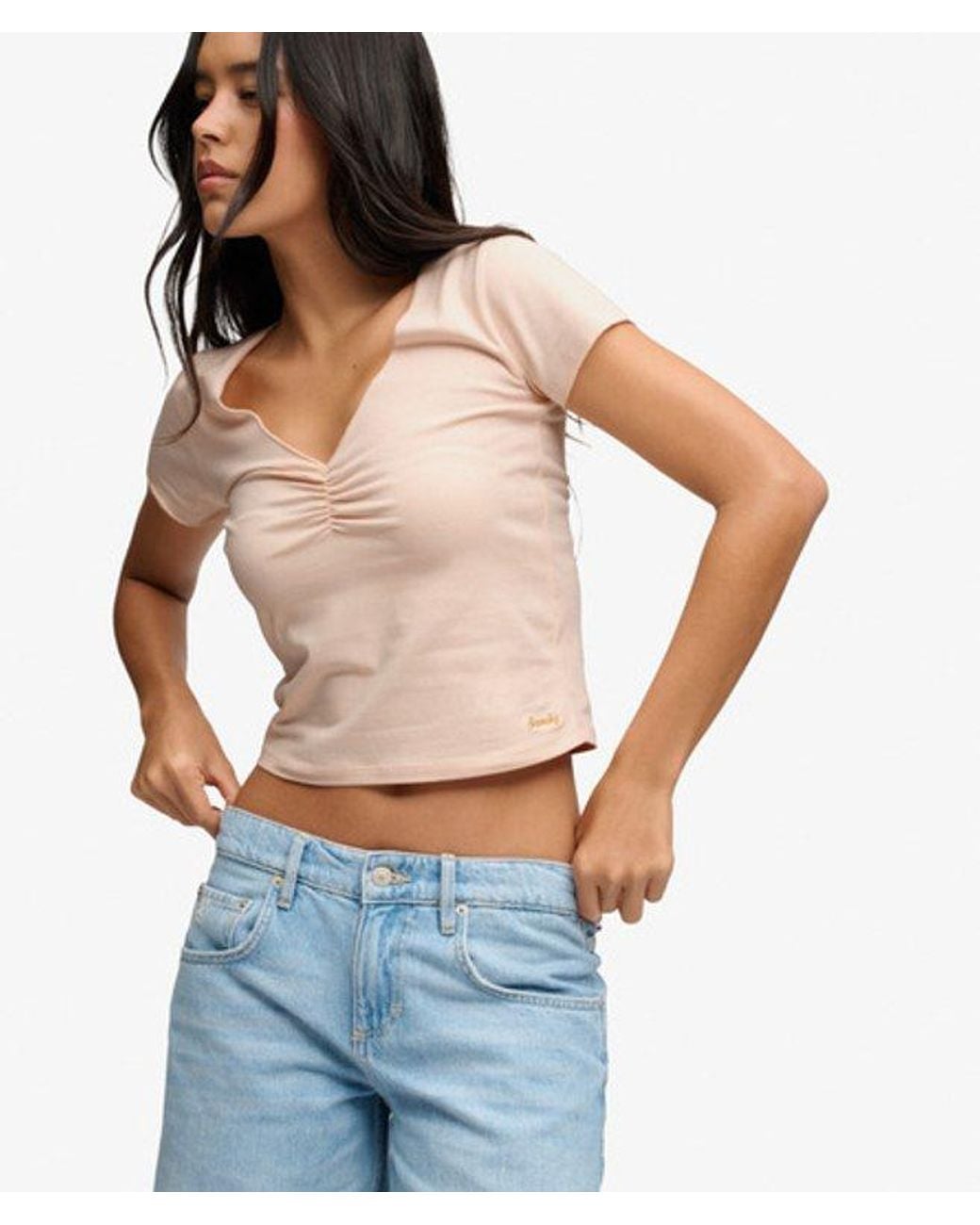 Superdry Blue & Co Gathered V-neck Crop T-shirt