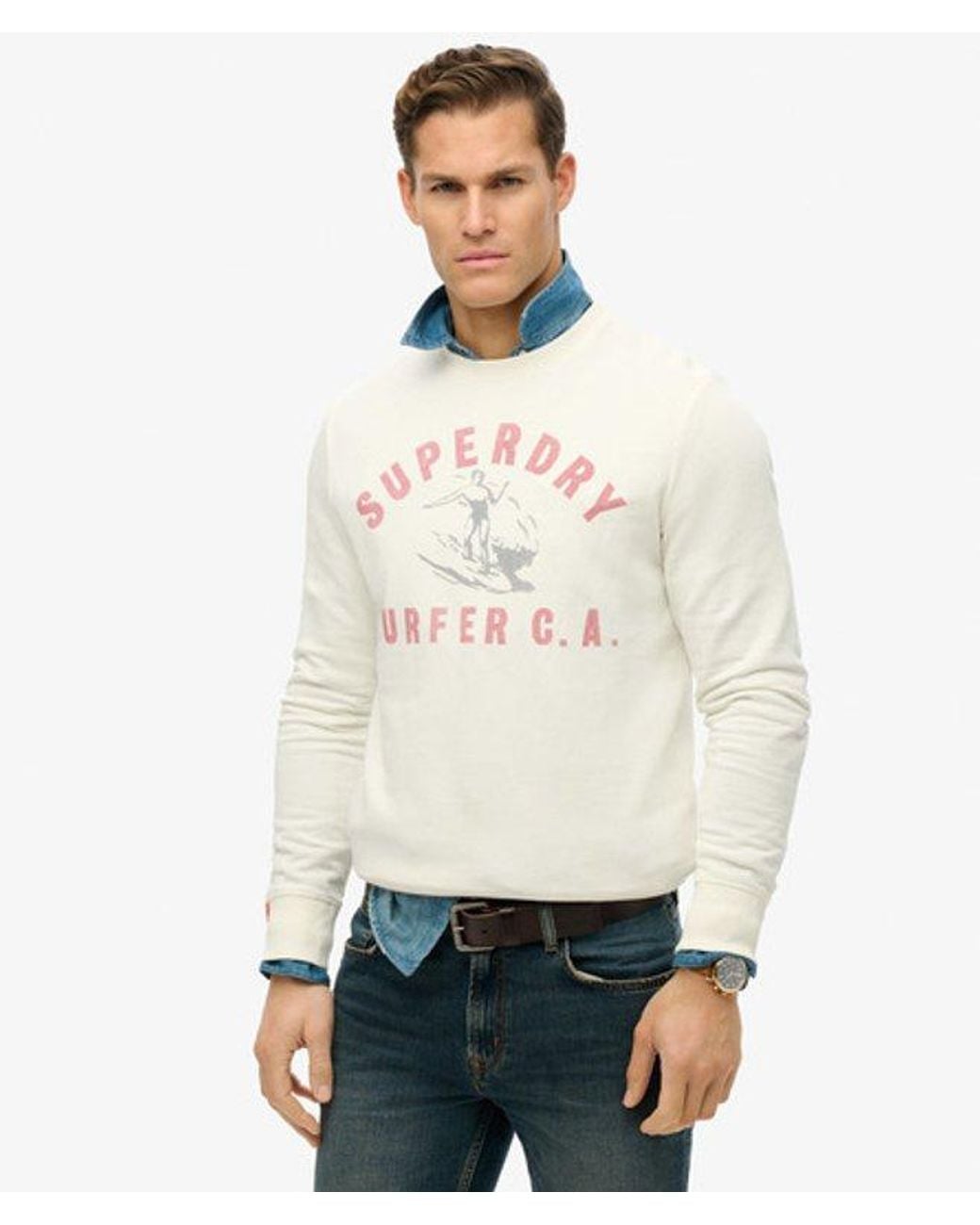 Superdry White Lo-Fi Outdoors Relaxed Crew Sweatshirt for men